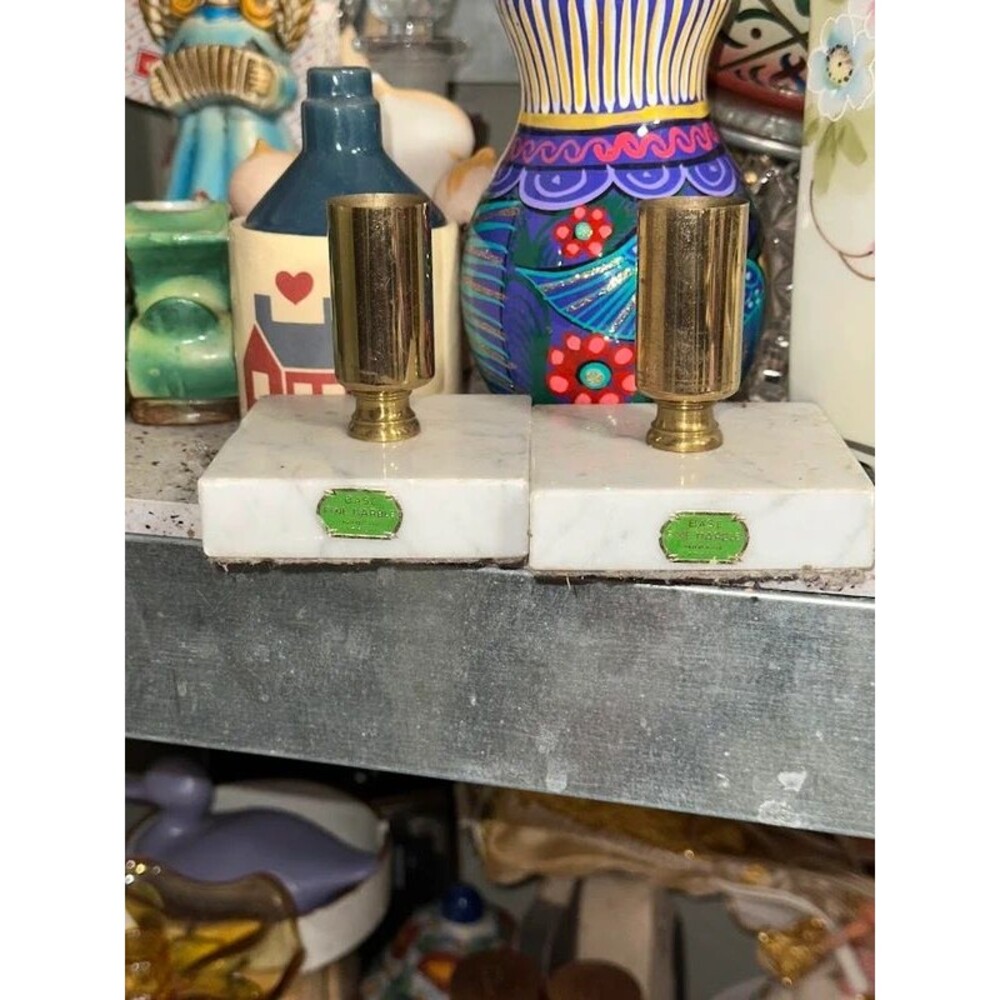 Vintage Brass & Marble Made in Italy Candle Stick Holders